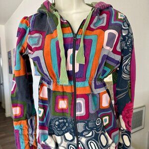Vintage Desigual Zip-Up Hoodie | Size L | Y2K Patchwork Print | 100% Cotton